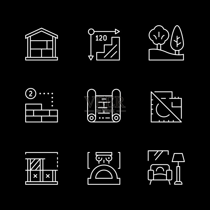 建筑细线风格矢量图标图标素材