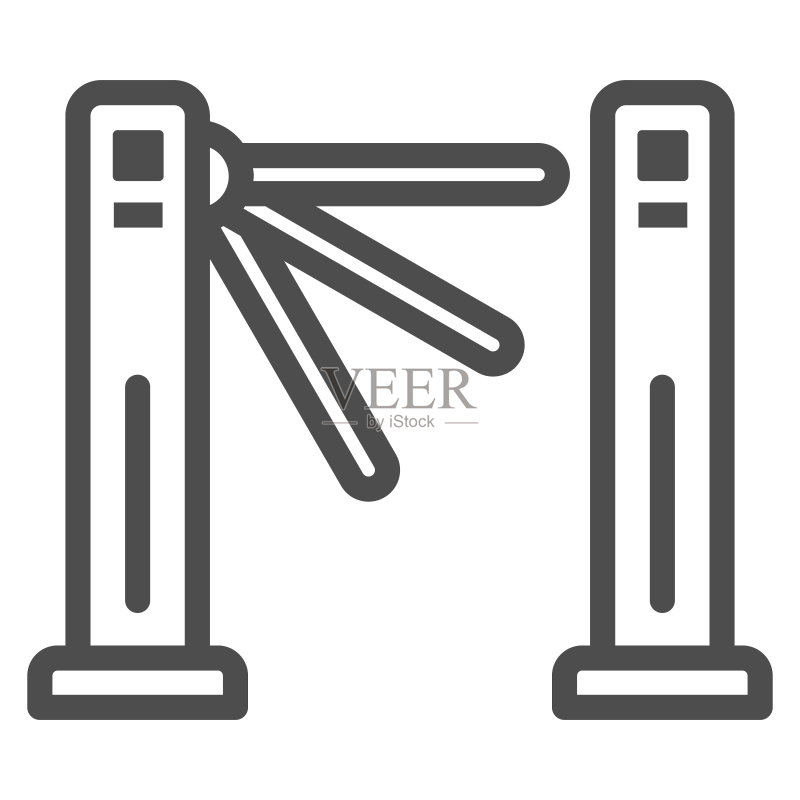 旋转栅门线条图标：安检概念，三脚架闸门矢量标志图标素材