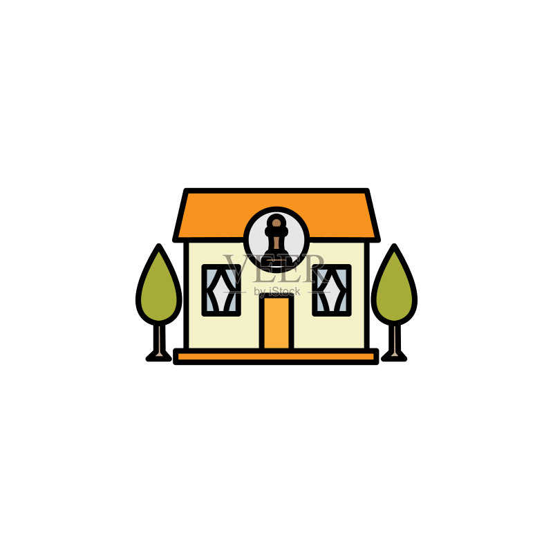 象棋房屋线条彩色图标（可用于网页、Logo、移动应用、UI、UX）图标素材