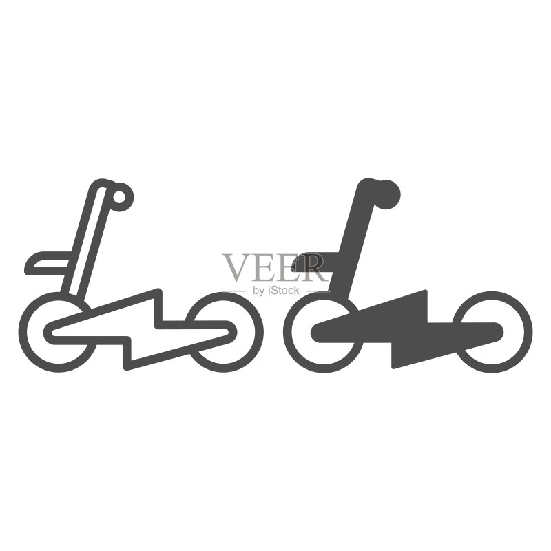 电动滑板车闪电线条实心图标矢量图图标素材