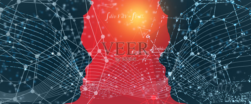 男人头部轮廓：商业和科学领域的人际沟通插画图片素材
