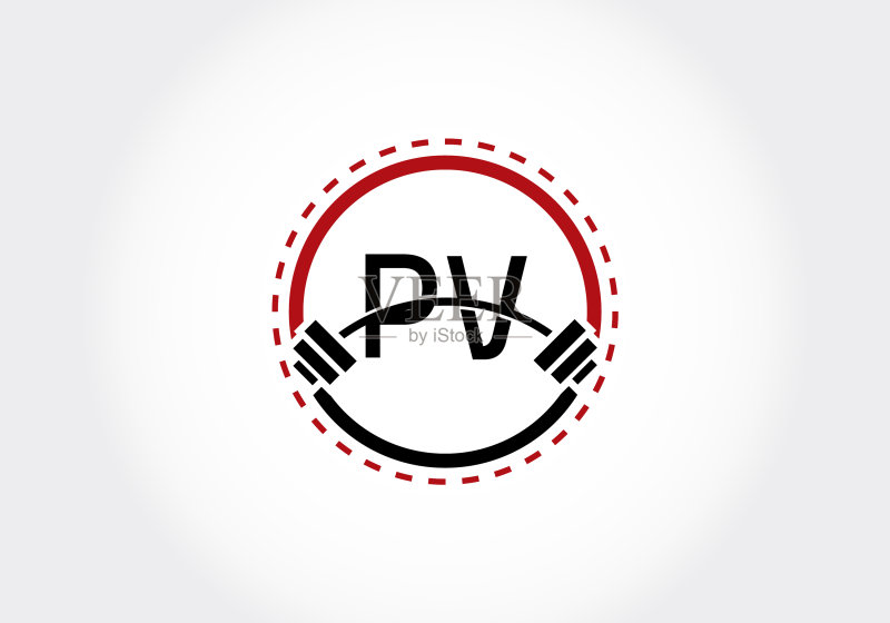 PV字母与杠铃健身标志图标素材