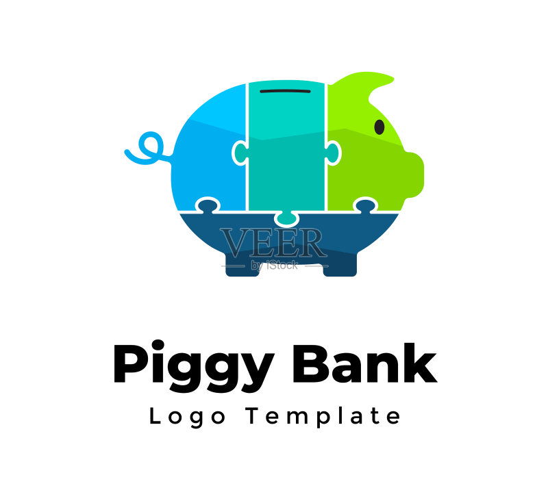 拼图小猪储蓄罐创意Logo模板图标素材