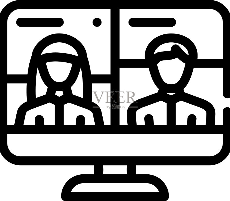 视频会议讨论线性图标图标素材