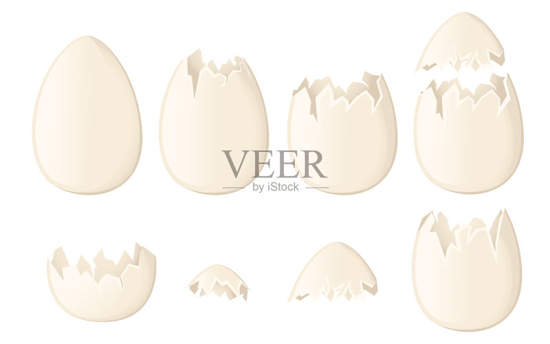 白色鸡蛋壳完整和破裂套装图标素材