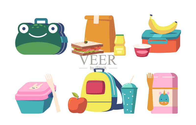 学校午餐盒合集图标素材