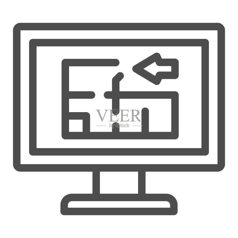 显示器上的公寓设计草图矢量图标图标素材