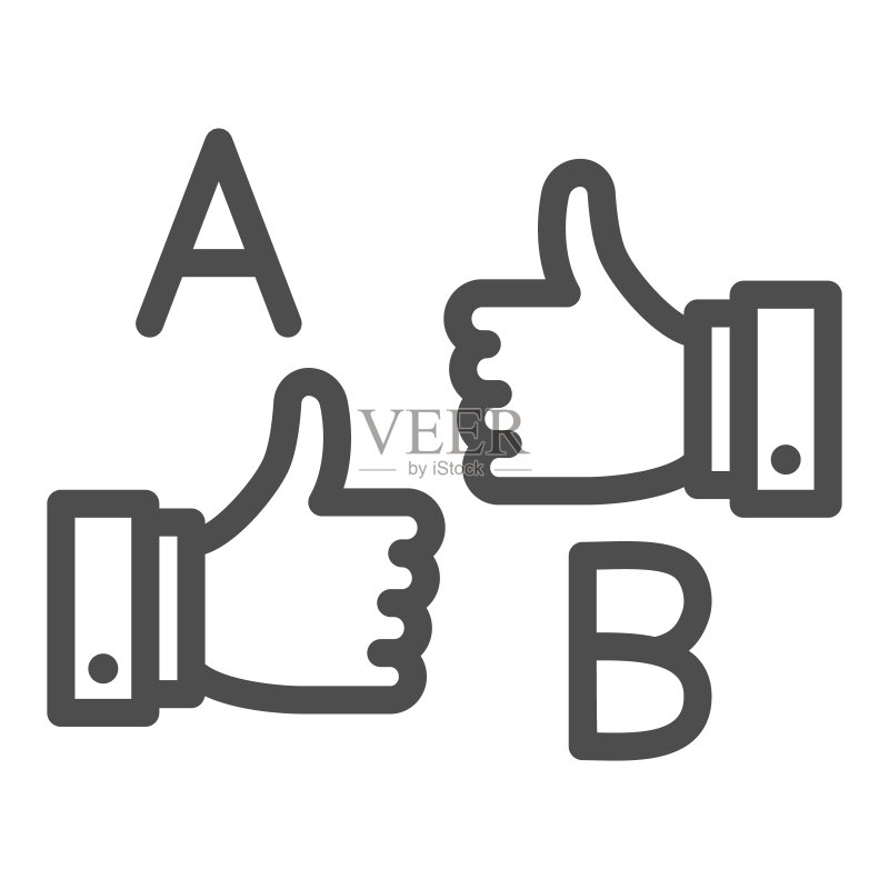 字母A和B以及点赞线性图标，语言学概念，学习外语矢量符号图标素材