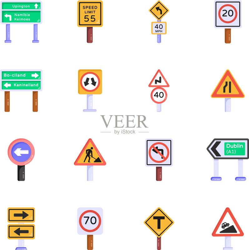 道路指示牌扁平图标合集图标素材