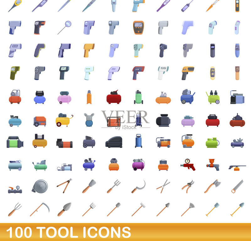 100个工具图标卡通风格图标素材