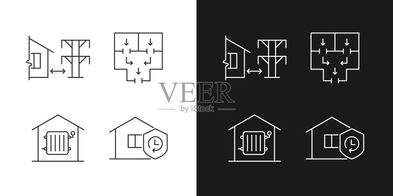 房屋建筑法规线性图标集（黑暗和浅色模式）图标素材