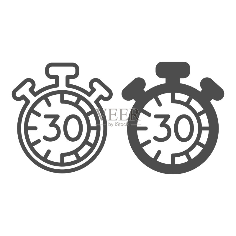 带按钮的秒表，30秒计时器，计时器线性图标图标素材