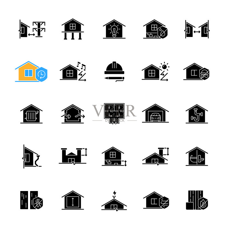 白色空间上的建筑安全要求黑色字形图标集图标素材