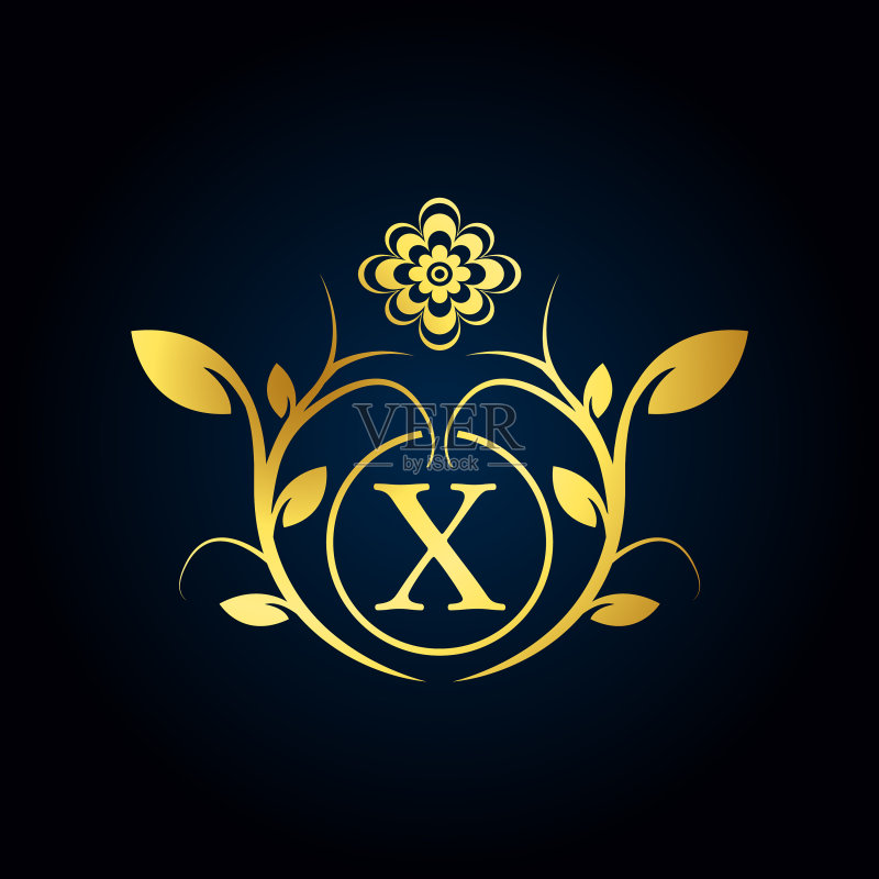 金色花卉字母奢华logo图标素材