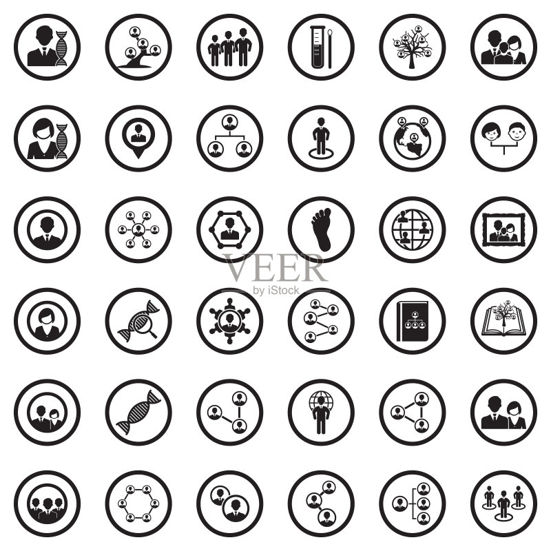 血统图标。圆形黑色扁平设计。矢量图。图标素材