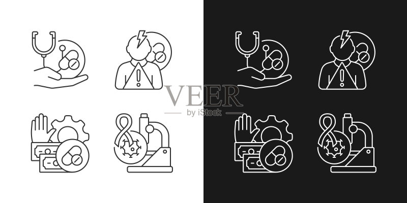 药物效力研究线性图标集，深浅模式图标素材