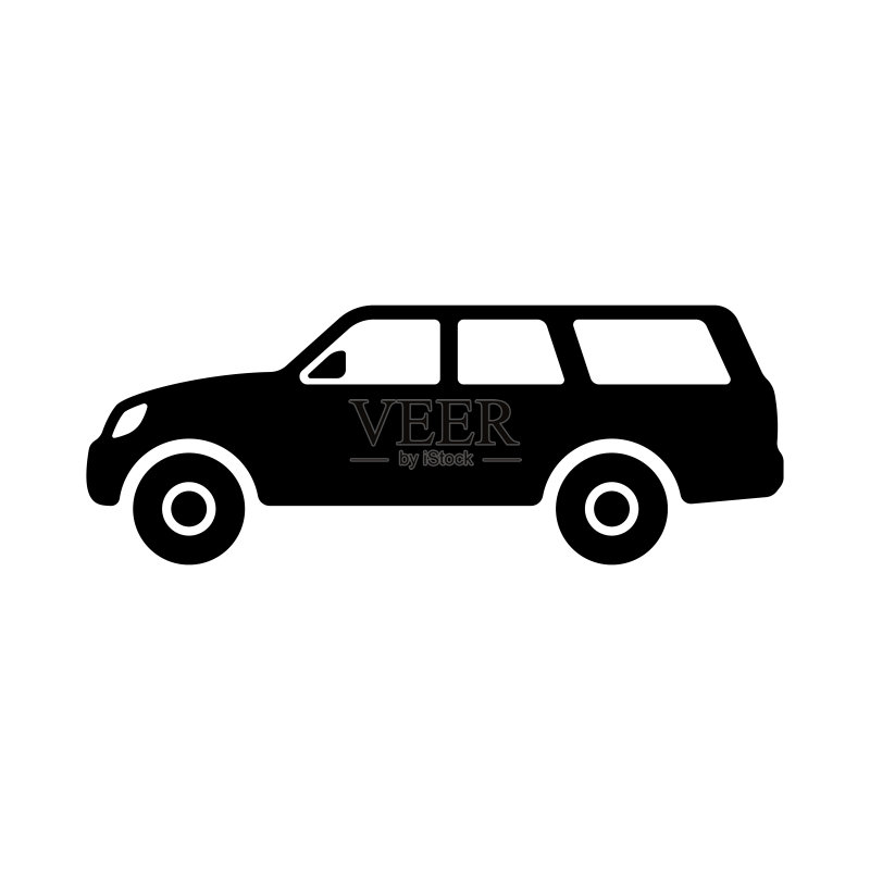 SUV图标。越野车。黑色轮廓。侧视图。矢量扁平图形插画。图标素材