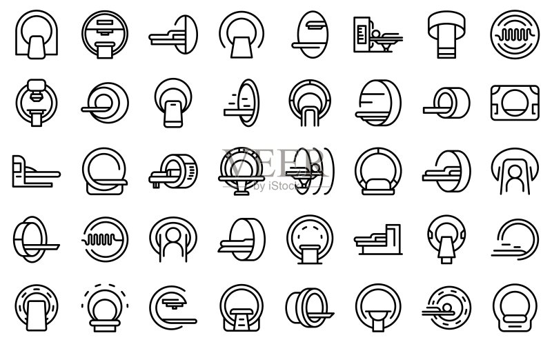磁共振断层扫描图标集轮廓矢量图：医疗CT扫描图标素材