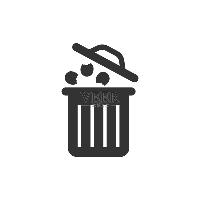 扁平风格的垃圾桶图标。白色背景上的回收矢量图。垃圾桶标志商业概念。图标素材