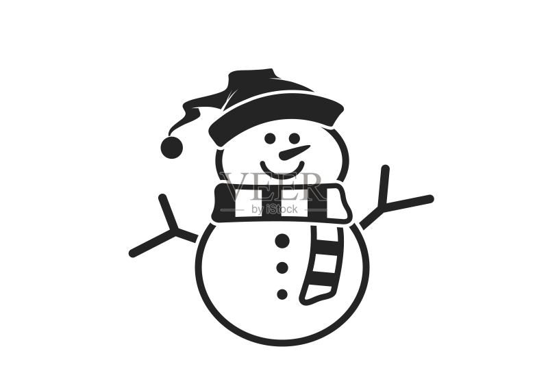 戴圣诞老人帽子雪人线条图标：圣诞节和新年设计元素，冬季符号图标素材