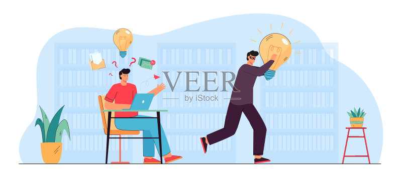 小偷或海盗在图书馆偷人的创意正版插画素材