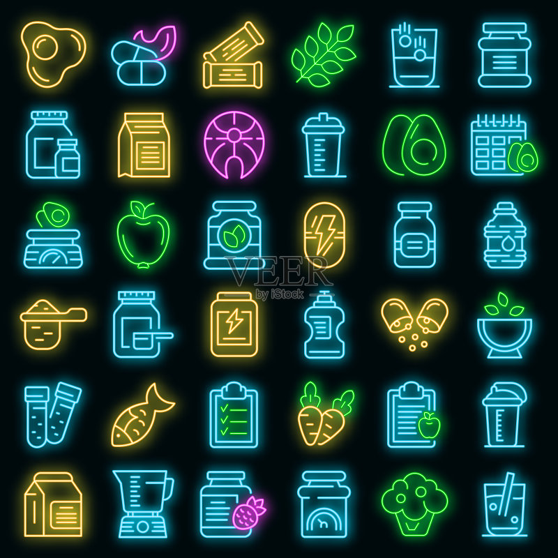 霓虹运动营养图标矢量合集图标素材