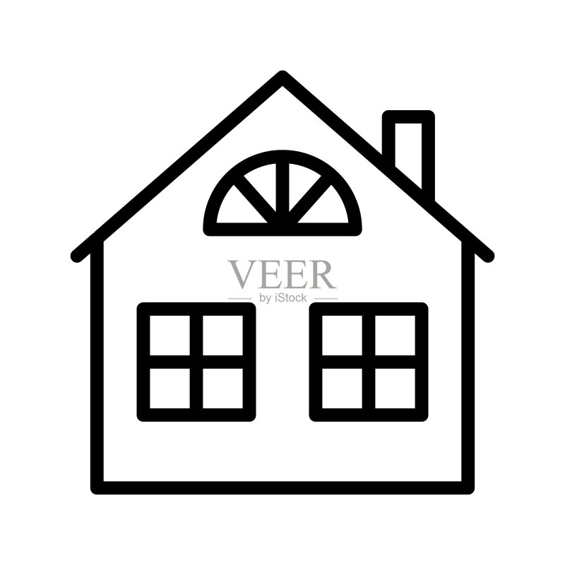 房屋扁平线性图标：房屋、房地产、乡村别墅、小屋、车库、公寓移动概念和网页设计标志图标素材