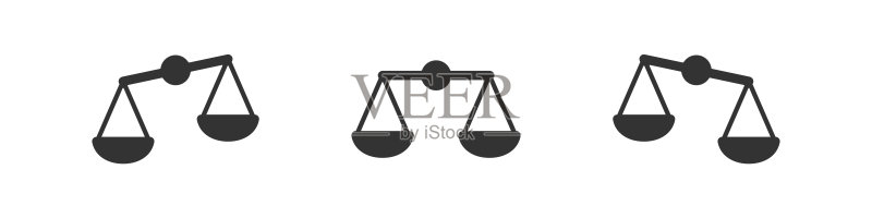 天平图标，正义的象征，平衡，称重标志，矢量扁平风格的法律概念图标素材