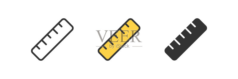尺子图标：长度符号，测量Web标志，矢量扁平线条尺寸图图标素材