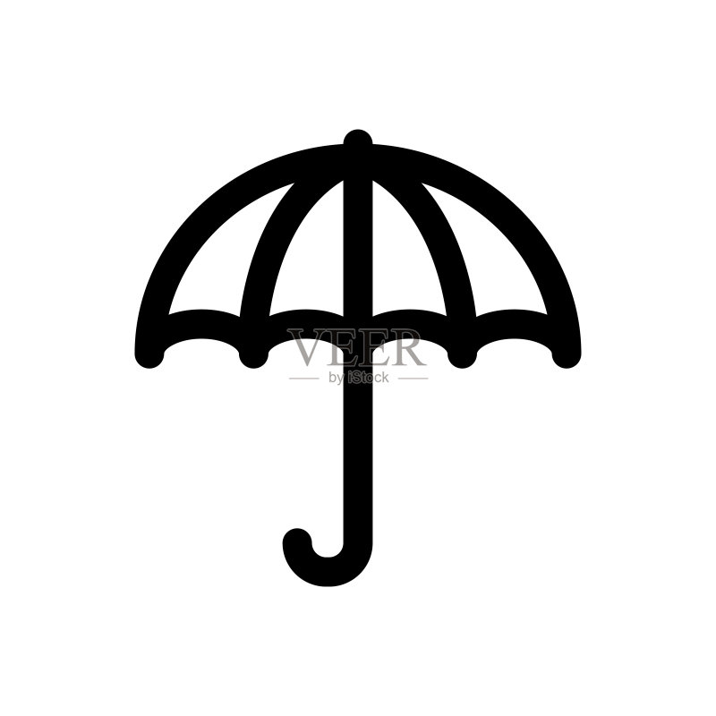 雨伞图标侧视图，黑色轮廓矢量扁平插画图标素材