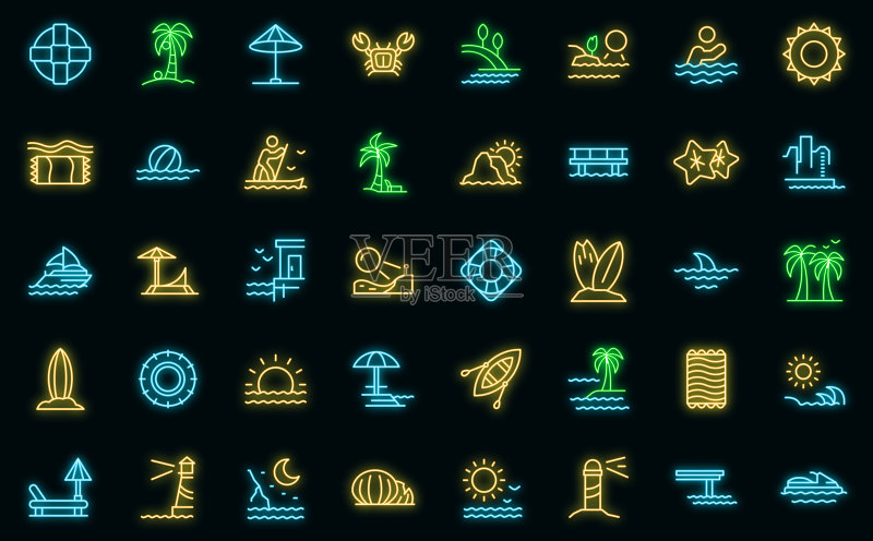 海边图标霓虹灯矢量图图标素材