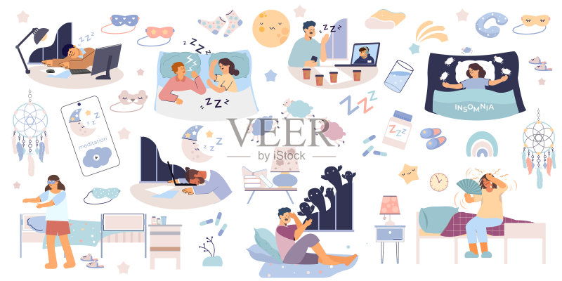 睡眠障碍图标集图标素材
