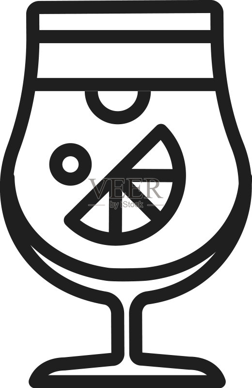 含气泡和柠檬片的清新鸡尾酒杯图标素材