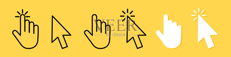 光标图标集：鼠标指针符号，适用于网站、Logo、App、UI设计。矢量线条图标，适用于商业和广告图标素材