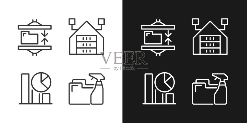 数据挖掘流程线性像素完美图标集（深色和浅色模式）图标素材