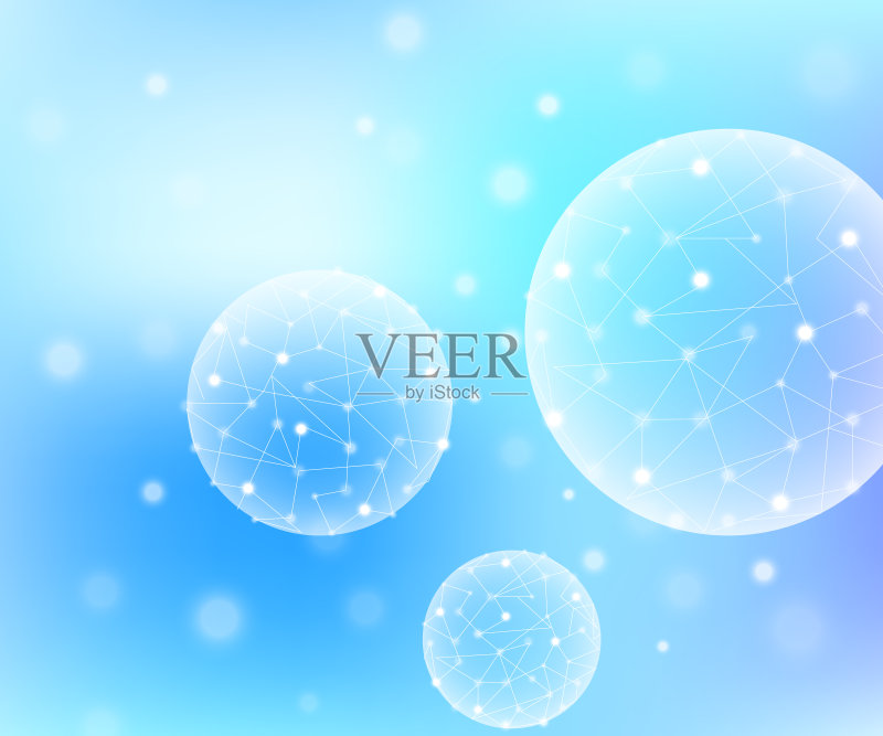 摘要几何背景白色圆球点线风格网页设计装饰图形墙纸医用原子分子形状正版插画素材