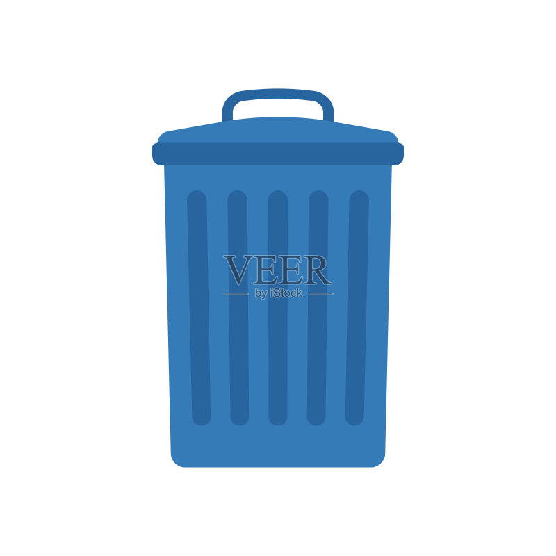 垃圾桶图标，彩色剪影，正面视图，扁平矢量图，白色背景图标素材