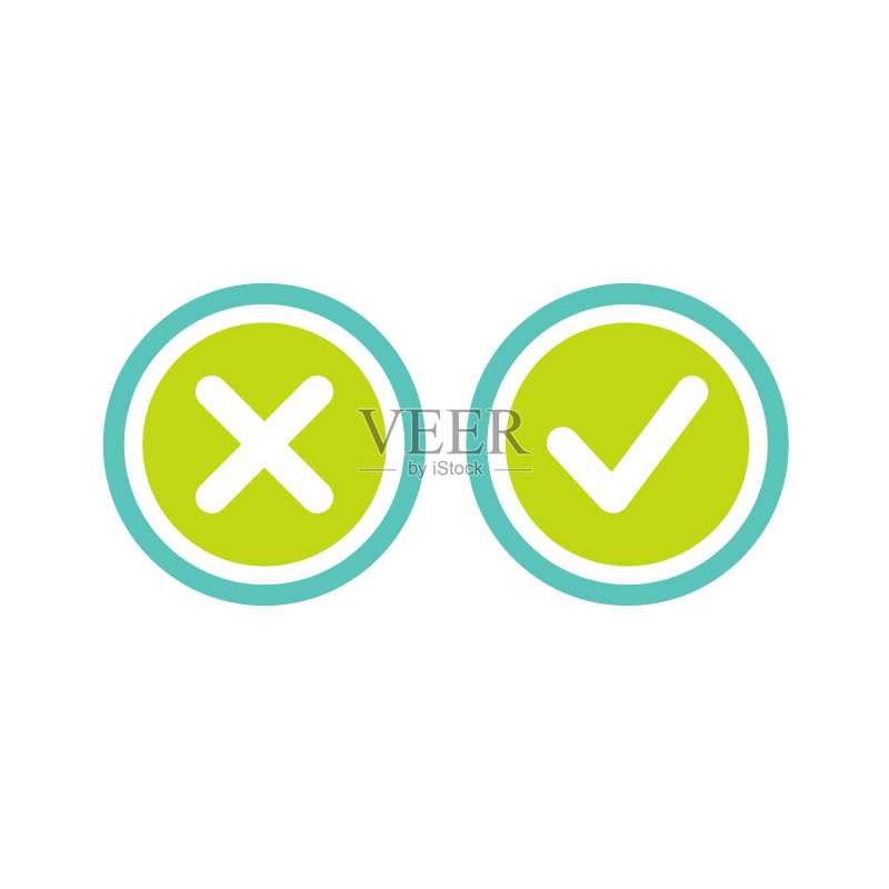 复选标记图标：圆形蓝色勾号和叉号图标素材