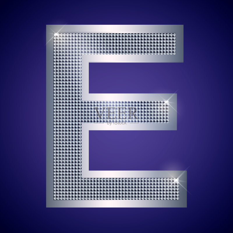 带钻石的E字母银色矢量字体，适用于logo或图标图标素材