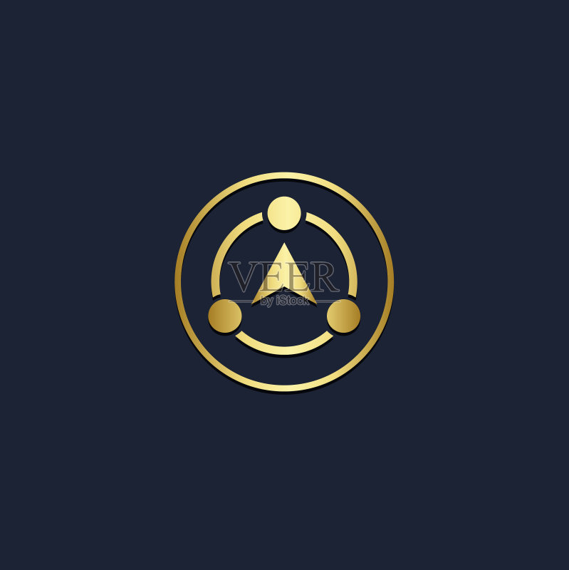 箭头向上光标圆形科技金色logo图标素材