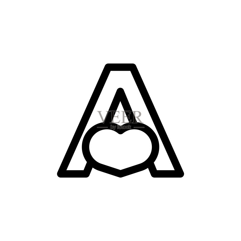 字母A爱心线条logo设计图标素材