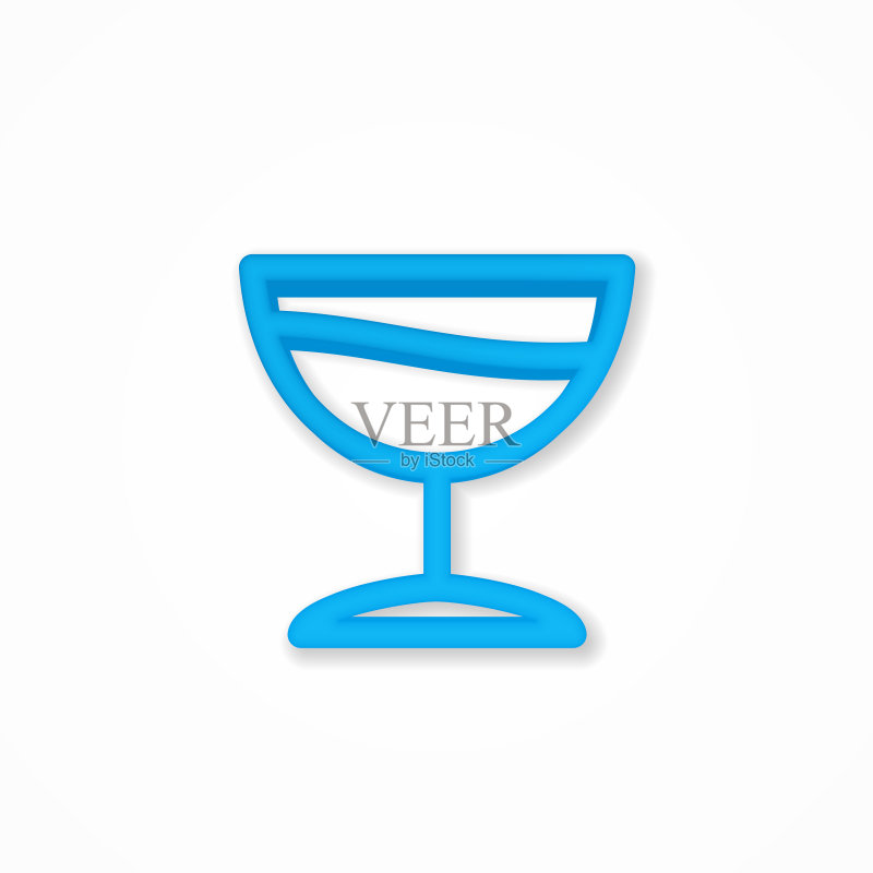 逼真葡萄酒或鸡尾酒杯图标3D线矢量图（俯视图）图标素材