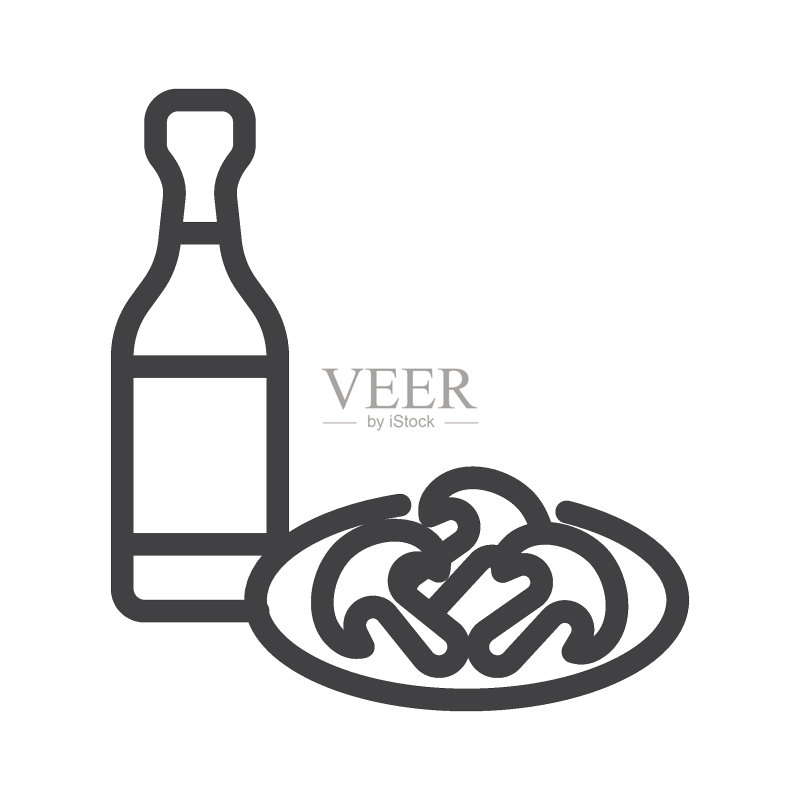 葡萄酒瓶和蘑菇线条图标图标素材