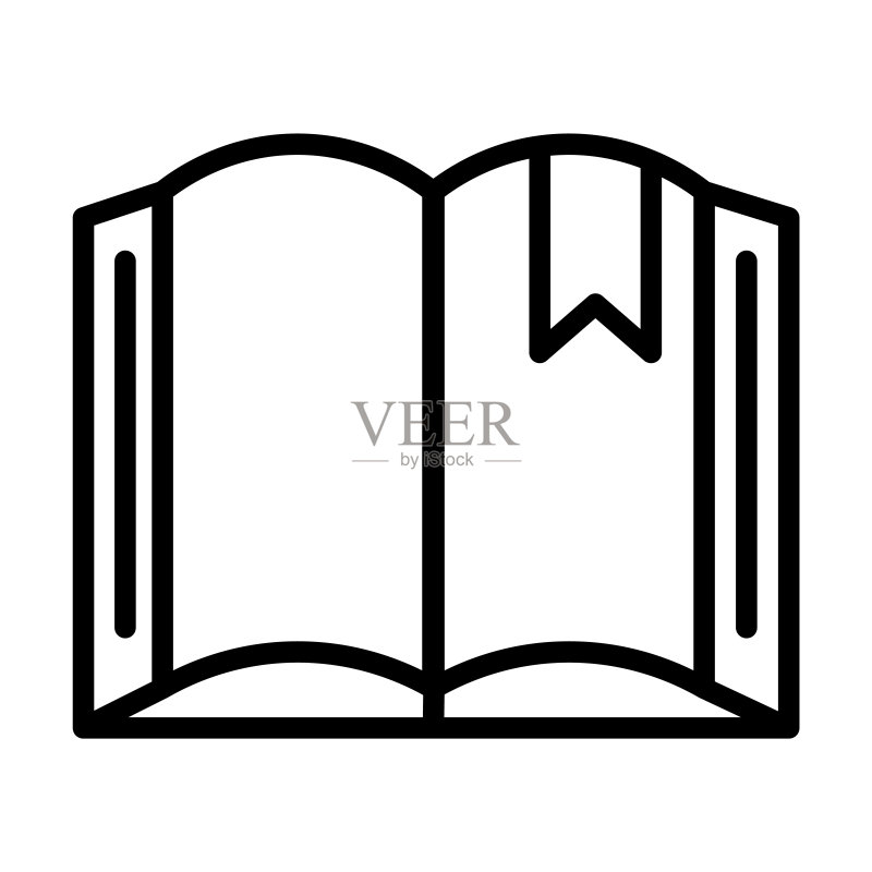 教育系列中的书签图标书籍。白色背景上孤立的带有书签，书签，书籍轮廓图标的细线线性书籍。带有书签标志的线条矢量书籍，用于网络和的符号。图标素材