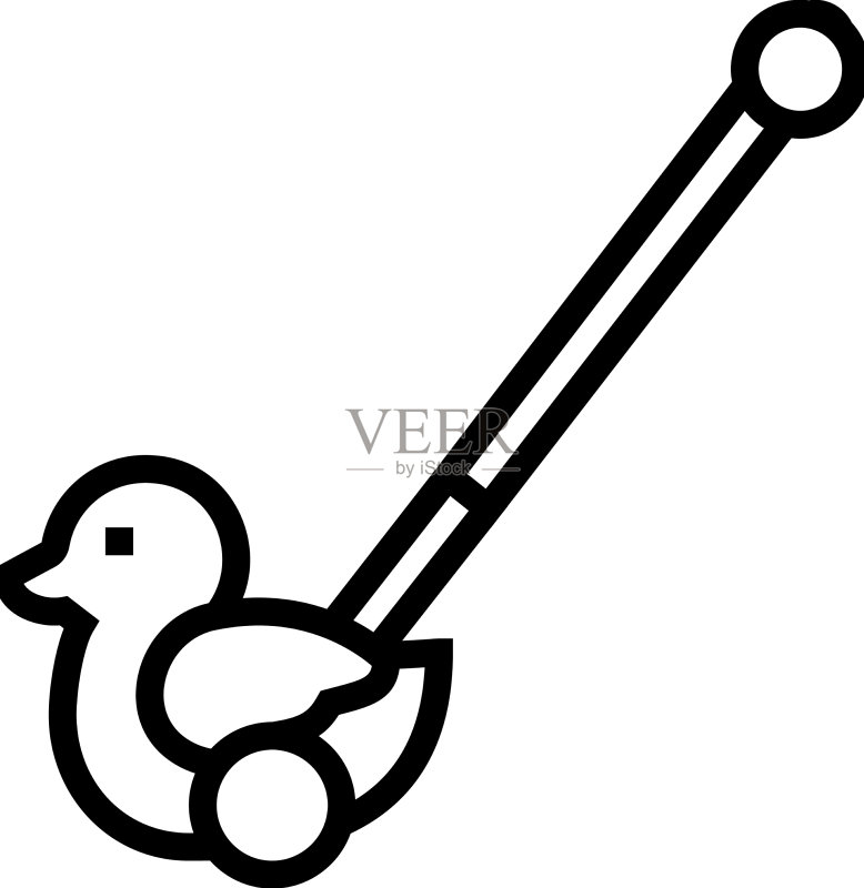 鸭子推杆玩具线性图标图标素材