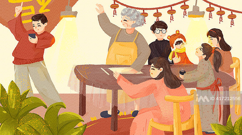 年夜饭插画图片素材