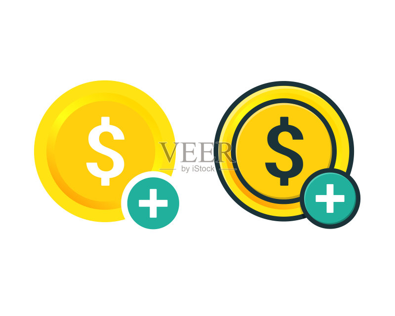带加号图标的美元：金融附加符号图标素材