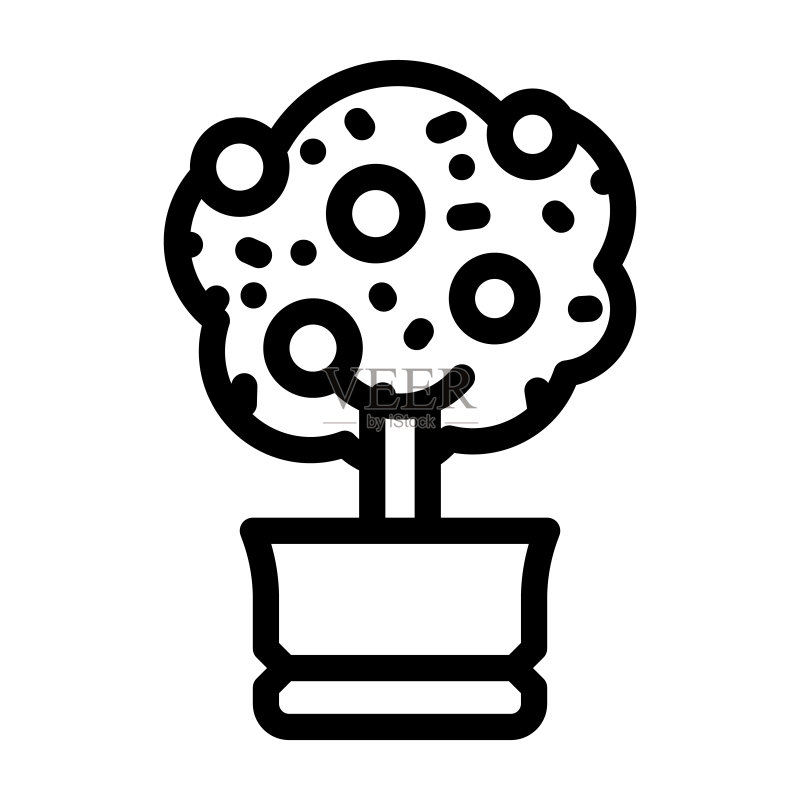 柑橘树线条图标矢量图图标素材