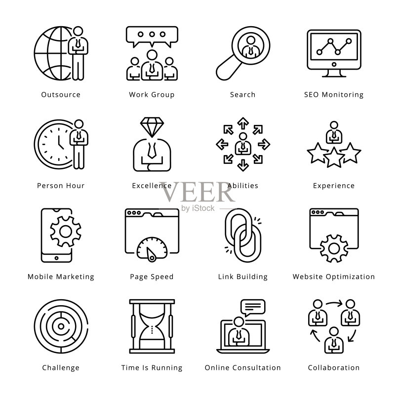 智能商务轮廓图标 - 描边矢量图标素材