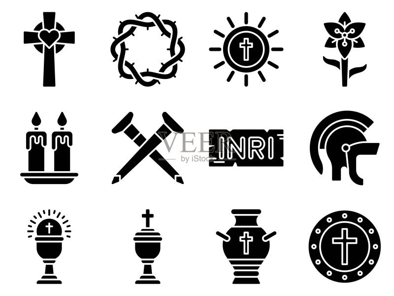圣周相关实心图标集合4，矢量图图标素材